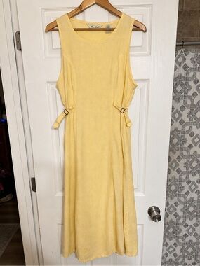 VTG Eddie Bauer Butter Yellow Linen Sleeveless Midi Dress SP Cottage Coastal